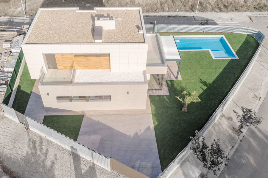 Vista aérea de vivienda unifamiliar