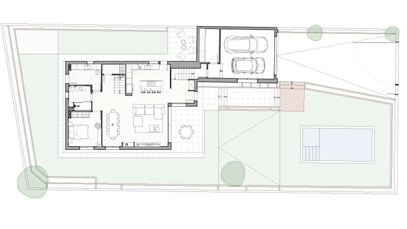 Planta baja en vivienda unifamiliar con piscina