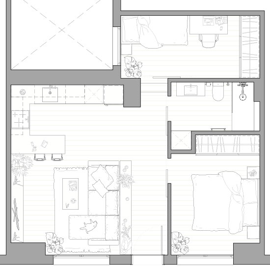 Plano de cambio de uso. De bar a vivienda