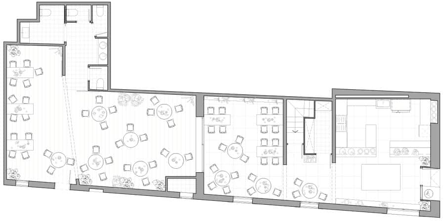 Plano de reforma de un bar con intervención estructural